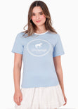 Camiseta basica cuello en contraste estampado de caballo color azul para mujer - Flashy