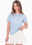 Camiseta basica cuello en contraste estampado de caballo color azul para mujer - Flashy