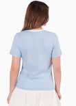 Camiseta basica cuello en contraste estampado de caballo color azul para mujer - Flashy