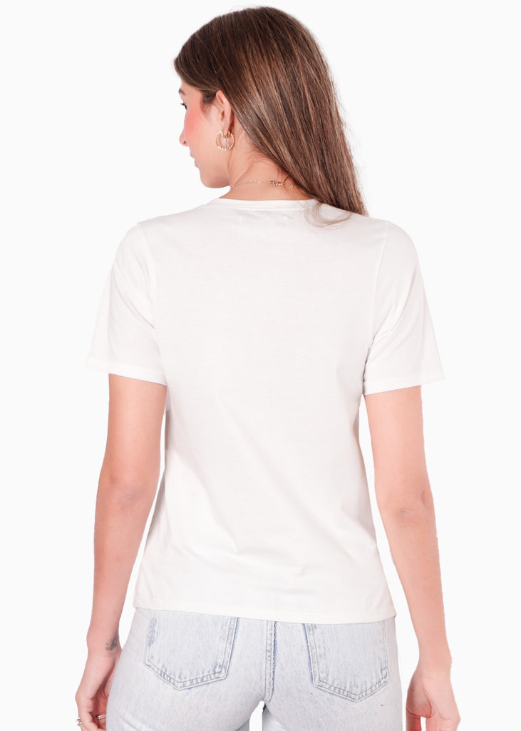 Camiseta básica estampada "Sun festival" color marfil para mujer - Flashy