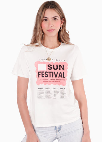 Camiseta básica estampada "Sun festival" color marfil para mujer - Flashy