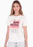 Camiseta básica estampada "Sun festival" color marfil para mujer - Flashy