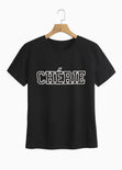 Camiseta con aplique "CHERIE" color negro para mujer - Flashy