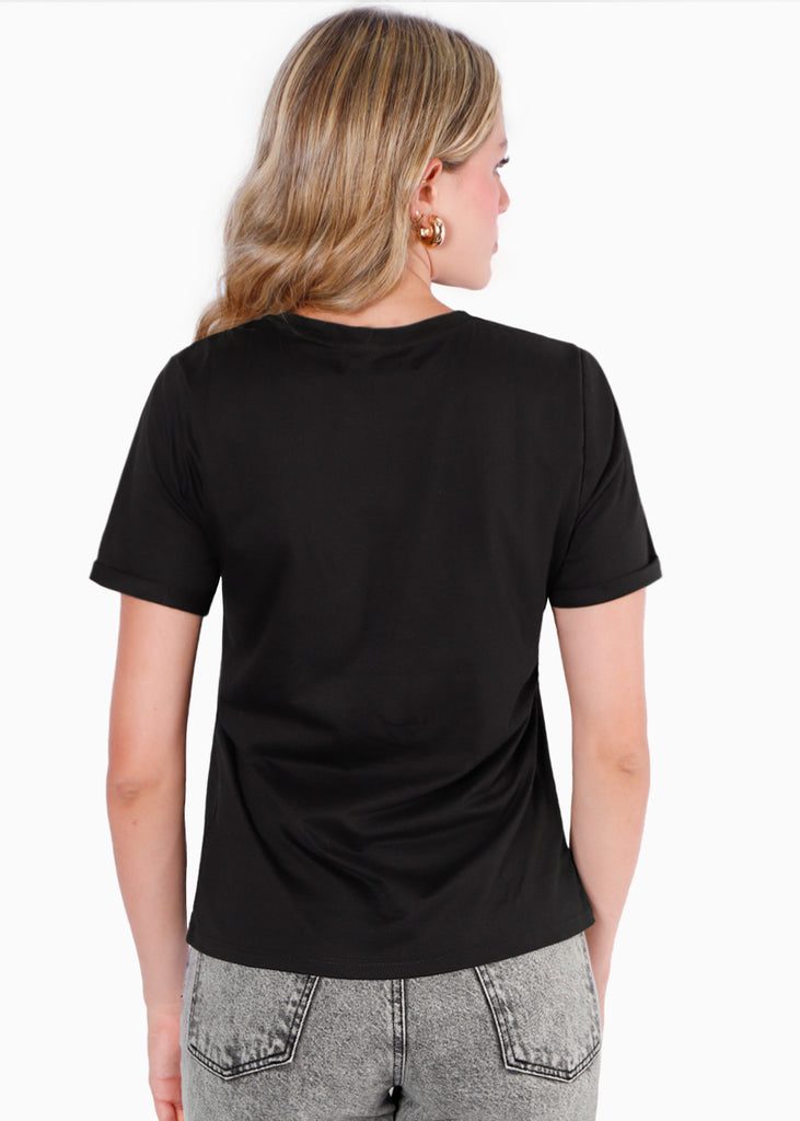 Camiseta con aplique "CHERIE" color negro para mujer - Flashy