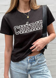 Camiseta con aplique "CHERIE" color negro para mujer - Flashy