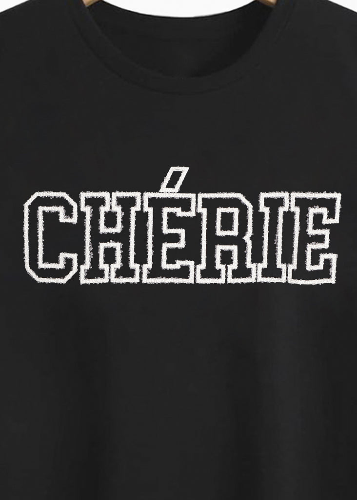 Camiseta con aplique "CHERIE" color negro para mujer - Flashy