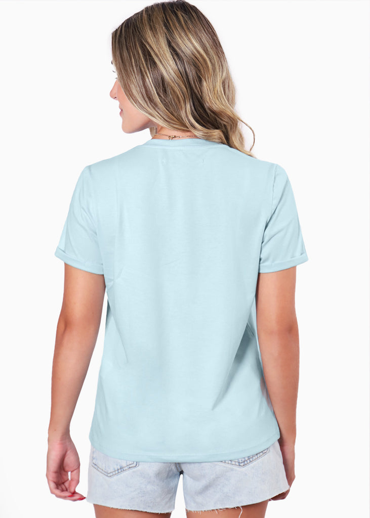 Camiseta con bolsillo y bordado color azul para mujer - Flashy