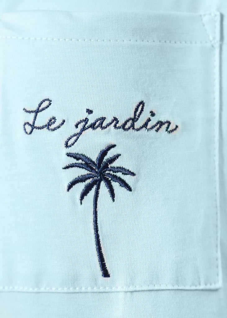 Camiseta con bolsillo y bordado color azul para mujer - Flashy