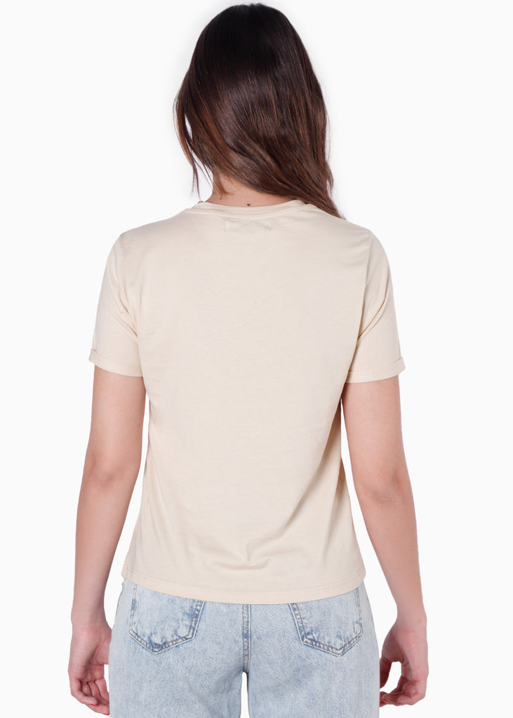 Camiseta con bordado "Palm Dreams" color beige para mujer - Flashy