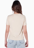 Camiseta con bordado "Palm Dreams" color beige para mujer - Flashy