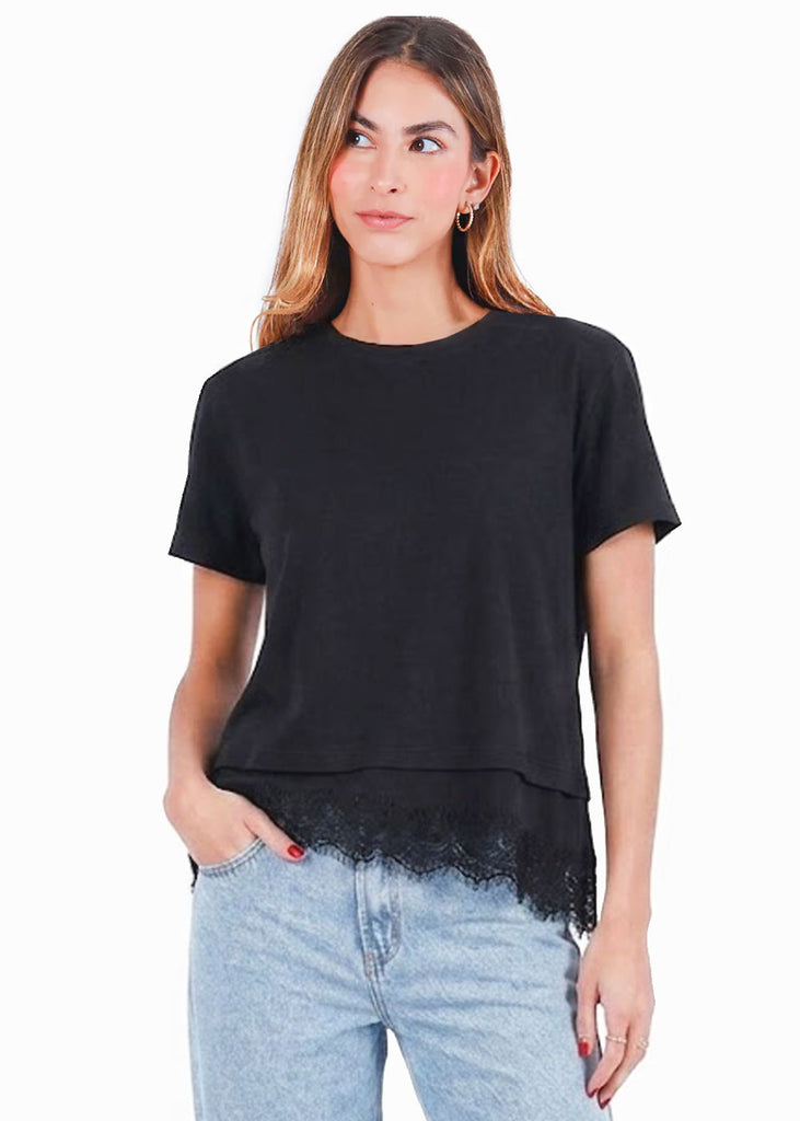 Camiseta con detalle de encaje - CELAYA.NEGRO