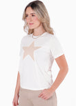 Camiseta con detalle de estrella en rib color blanco, marfil para mujer - Flashy