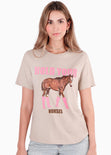 Camiseta con estampado de caballo color beige para mujer - Flashy
