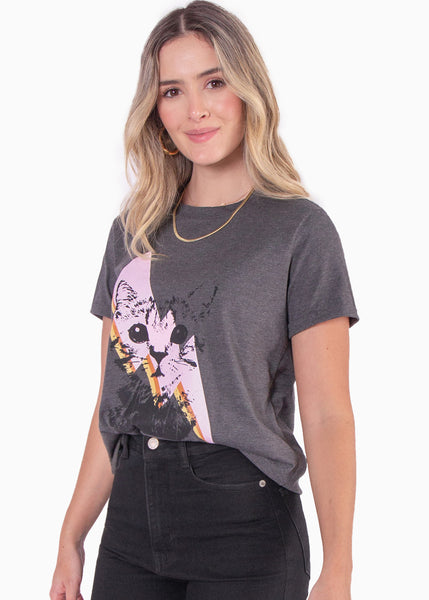 Camiseta con estampado de gato - LAETITIA