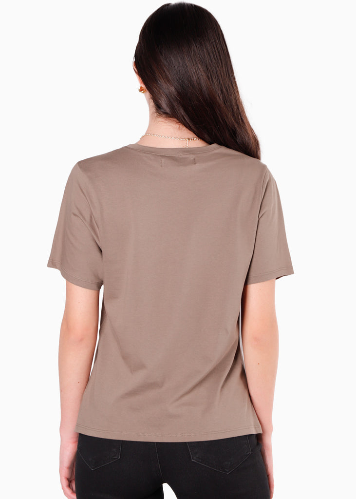 Camiseta con estampado de gato color café para mujer - Flashy