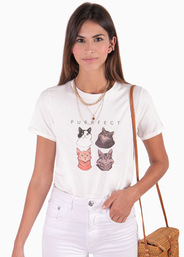 Camiseta con estampado de gatos "Purrfect" - AZAHARA