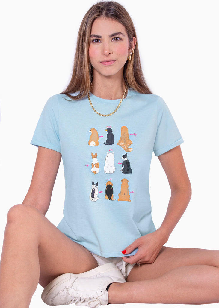 Camiseta con estampado de perros color azul para mujer - Flashy