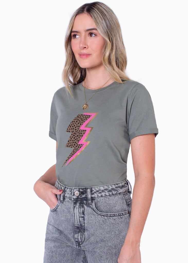 Camiseta con estampado de rayo color gris para mujer - Flashy