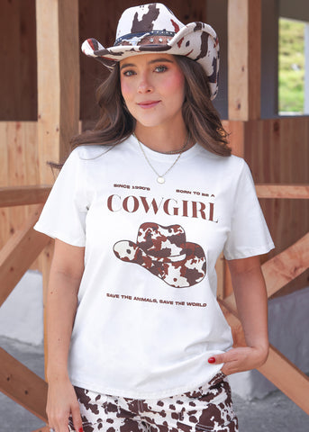 Camiseta con estampado de sombrero color blanco, marfil para mujer - Flashy