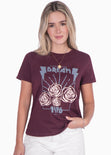 Camiseta con estampado "Dream" y rosas color vino para mujer - Flashy