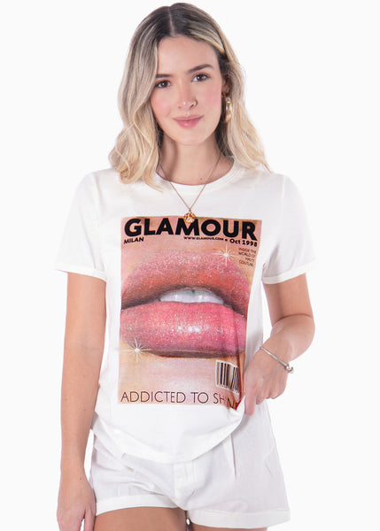 Camiseta con estampado "Glamour" y boca  para mujer - Flashy