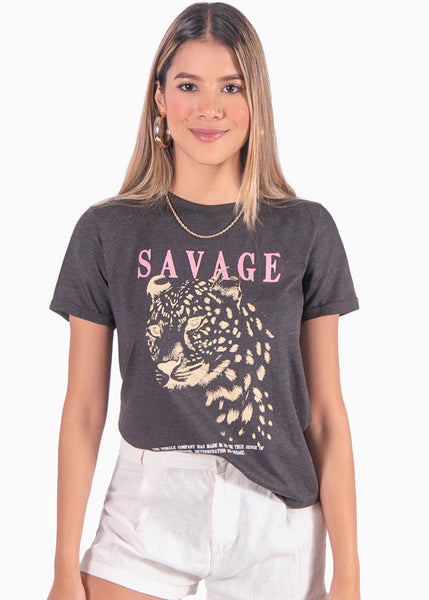 Camiseta con estampado "Savage" y tigre - BESSYE