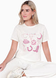 Camiseta con estampado texano color blanco, marfil para mujer - Flashy