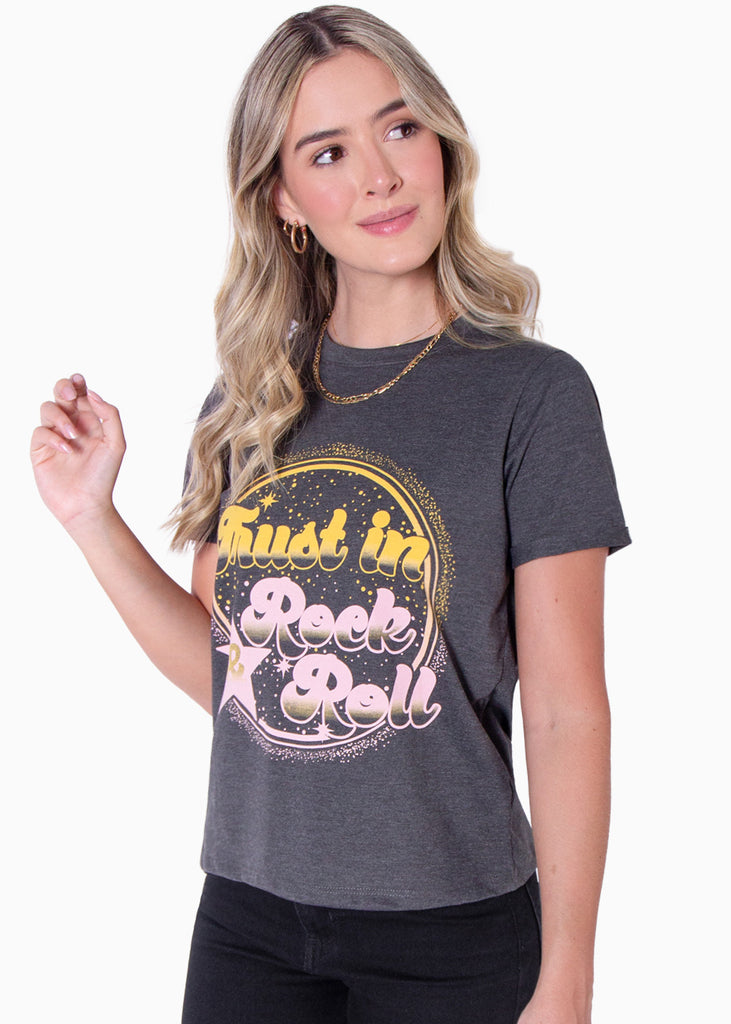 Camiseta con estampado "Trust in rock & roll"  para mujer - Flashy