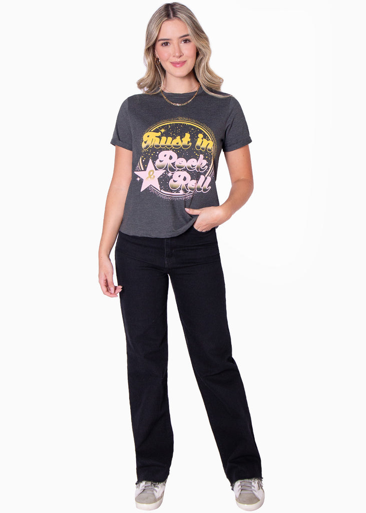 Camiseta con estampado "Trust in rock & roll"  para mujer - Flashy