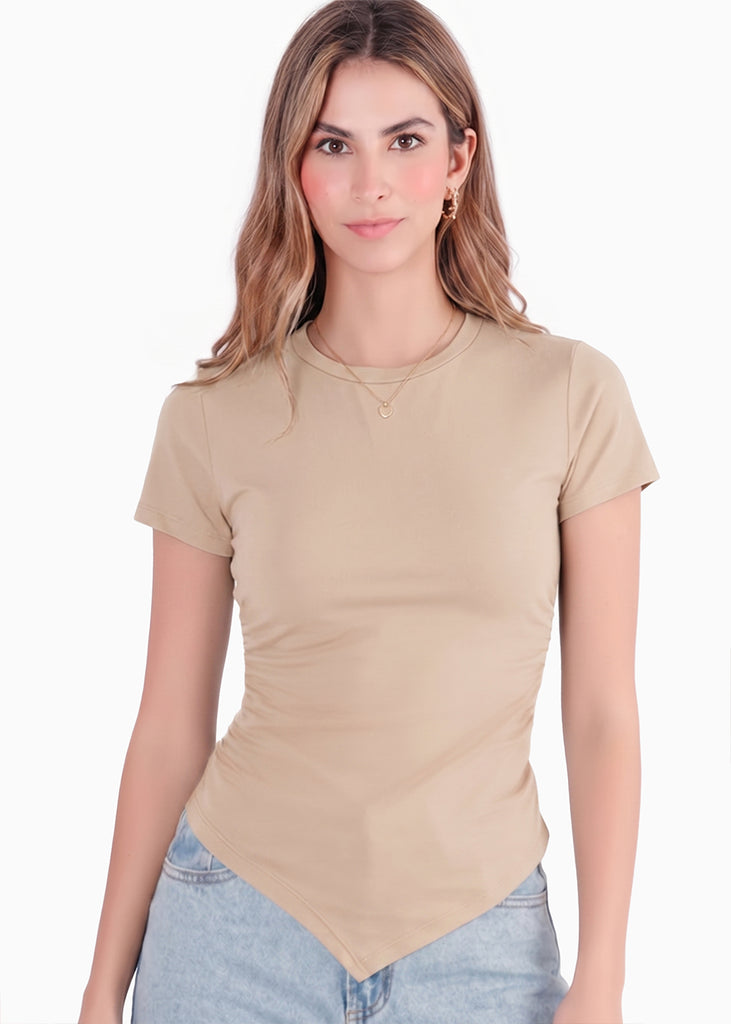 Camiseta con frente en largo en punta - CHICAGO.BEIGE