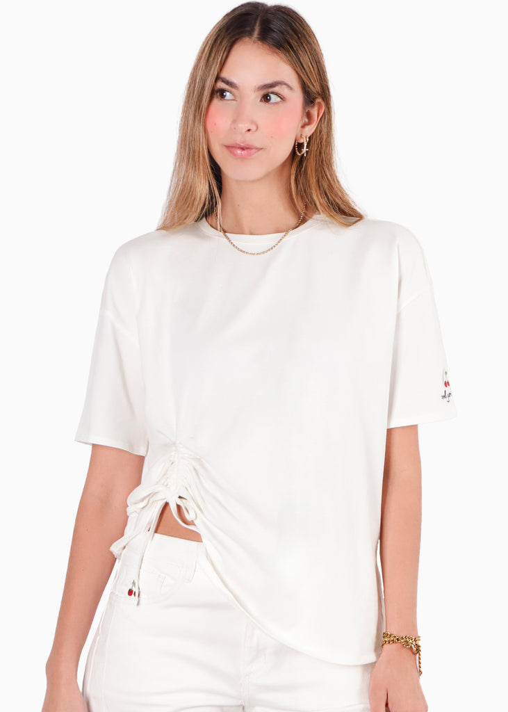 Camiseta con tunel en frente color marfil, blanco para mujer - Flashy