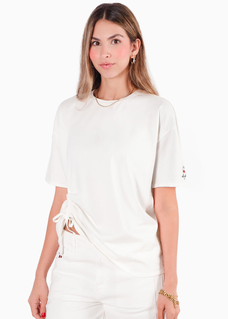 Camiseta con tunel en frente color marfil, blanco para mujer - Flashy