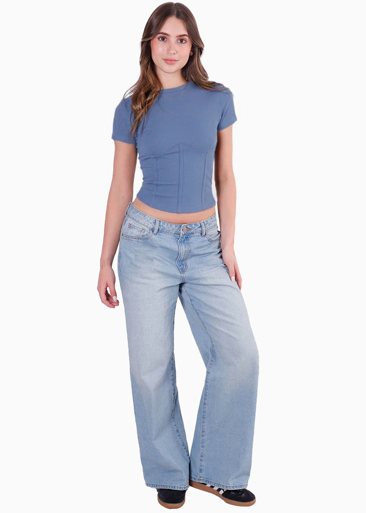 Camiseta corta con corte tipo corset - CRISANTEMO.AZUL