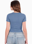 Camiseta corta con corte tipo corset - CRISANTEMO.AZUL