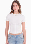 Camiseta corta con corte tipo corset - CRISANTEMO.MARFIL