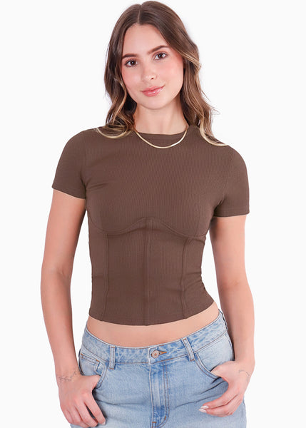 Camiseta corta con corte tipo corset - CRISANTEMO.CAFE