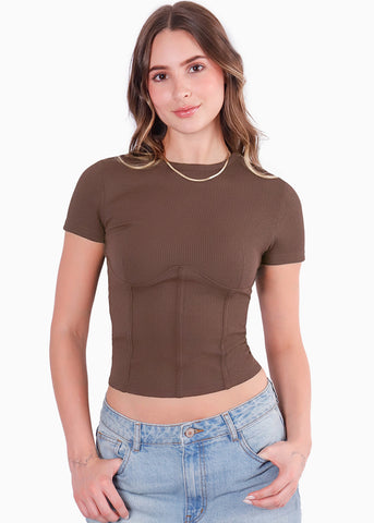 Camiseta corta con corte tipo corset - CRISANTEMO.CAFE