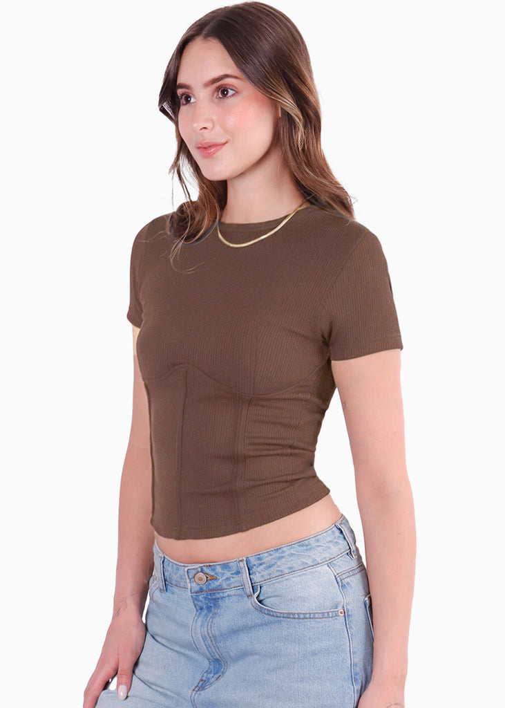 Camiseta corta con corte tipo corset - CRISANTEMO.CAFE