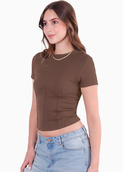 Camiseta corta con corte tipo corset - CRISANTEMO.CAFE