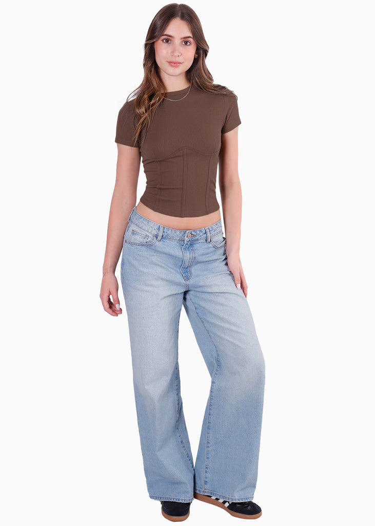 Camiseta corta con corte tipo corset - CRISANTEMO.CAFE