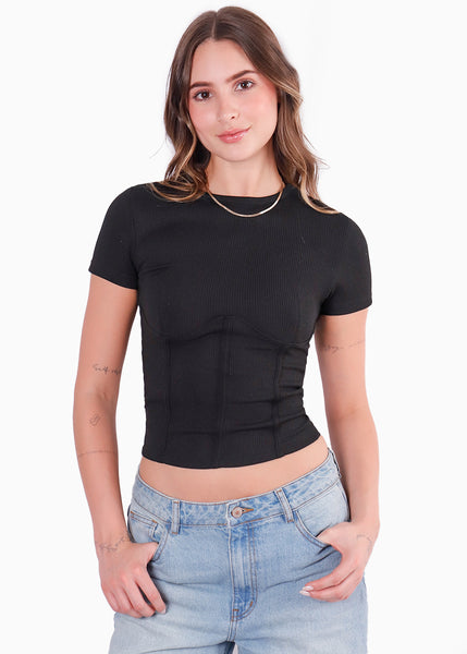Camiseta corta con corte tipo corset - CRISANTEMO