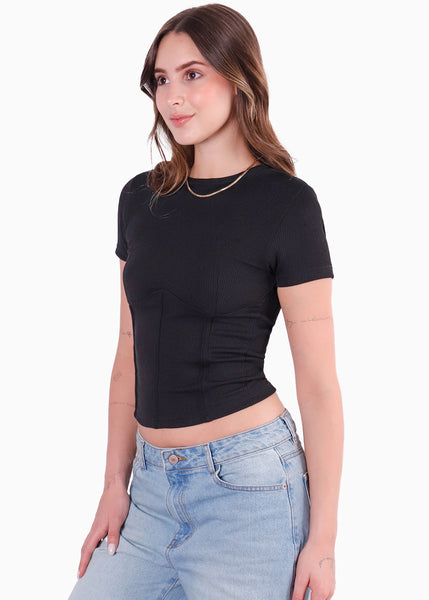 Camiseta corta con corte tipo corset para mujer - Flashy