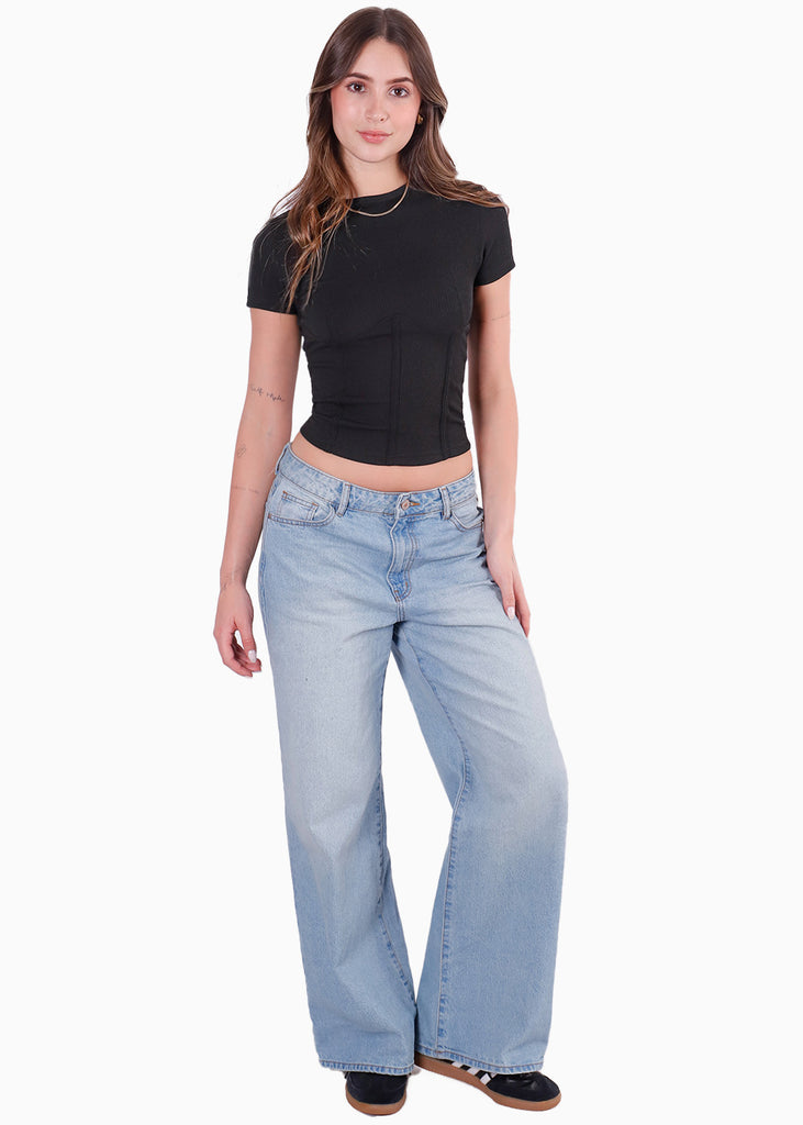 Camiseta corta con corte tipo corset para mujer - Flashy