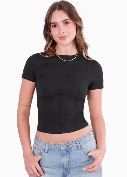 Camiseta corta con corte tipo corset para mujer - Flashy