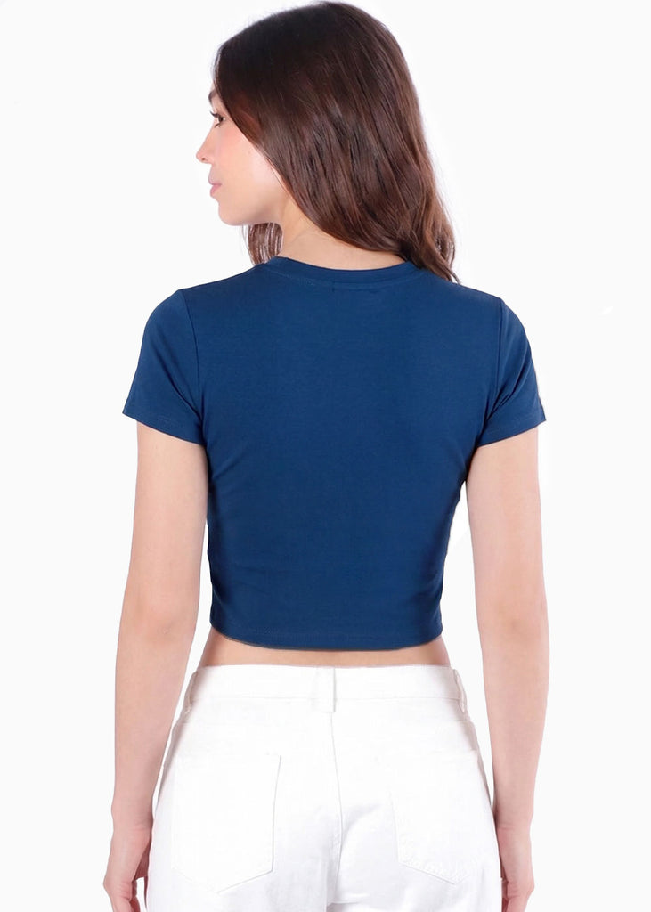 Camiseta corta con corte tipo corset - OKLAHOMA.AZUL
