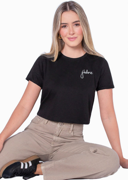 Camiseta corta con estampado bordado "J'adore"  para mujer - Flashy
