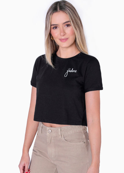 Camiseta corta con estampado bordado "J'adore" - OBELIA