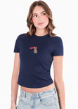 Camiseta corta con estampado MEOW color azul para mujer - Flashy