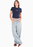 Camiseta corta con estampado MEOW color azul para mujer - Flashy