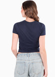 Camiseta corta con estampado MEOW color azul para mujer - Flashy